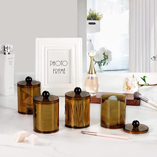 SheeChung 2 Pack Acrylic Qtip Holder,Amber Canister Apothecary Jars with Lids,10oz Qtip Dispenser Bathroom Set,Clear Plastic Vanity Storage Canisters for Cotton Swabs,Balls,Pads - size: 2 pack 10 oz