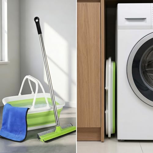 Window Cleaning Kit, Squeegee with Bucket for Windshield Cleaning, Bathroom, Shower Doors, Mirrors, Tiles, and Car Windows (Green) - color: Green