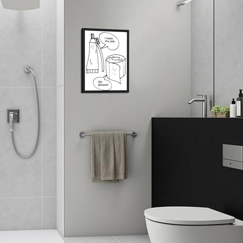 Urmoya Black and White Funny Toiletries Bathroom Wall Art, Modern Minimalistic Bathroom Sign Wall Decor with Humorous Canvas Print, Cute Art Prints Ready to Hang 12x16 Inch Wood Framed - color: Toiletries, size: 16"L x 12"W