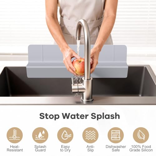 Sink Splash Guard, 18", Non-slip with Suction Cups, Stop Water Splash with High Rim, for Kitchen & Bathroom, Faucet & Countertop Protector, Easy Install, Dishwasher Safe - color: Creamy Gray, size: 18''