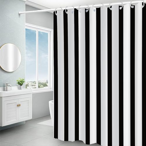 60x72inch Black White Shower Curtain Sets Decor Black and White Vertical Stripes Decor Modern Fashion Simple Bathroom Curtain for Home Bathtub Stall Decoration Hooks Included - color: Black, size: 60"W x 72"L (Pack of 1)