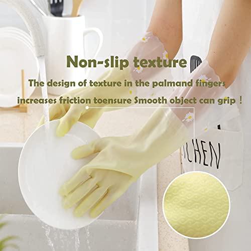 KAQ Dishwashing Gloves - 3 Pairs Reusable Non-Slip Rubber Kitchen Gardening Household Gloves - color: Small