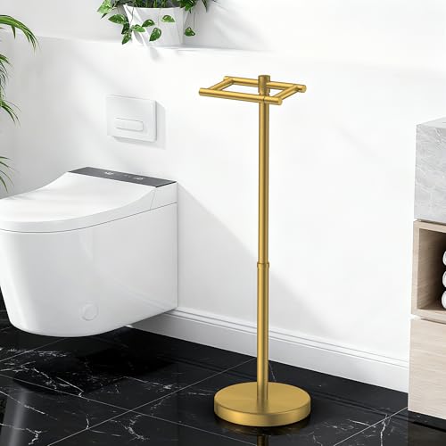 FORIOUS Toilet Paper Holder Stand Adjustable, Freestanding Tissue Roll Holder for Bathroom, Pivoting Design, Durable SUS 304 Stainless Steel Weighted Base Toilet Paper Stand, Storage (Brushed Gold) - color: Brushed Gold