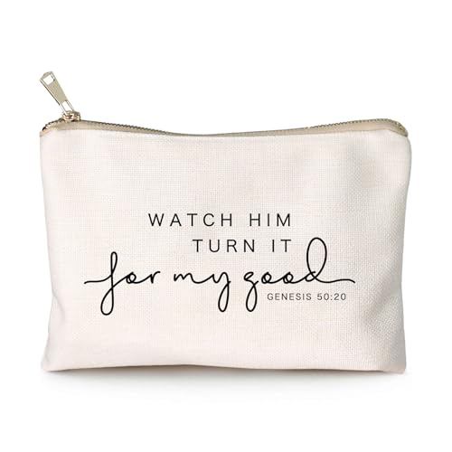 Watch Him Turn It For My Good Makeup Bag Christian Quote Faith Bible Scripture Sayings Makeup Case Linen Cotton Travel Bag Makeup Pouch Sister Gift - color: Watch Him