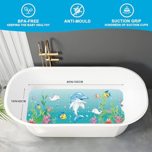 XIYUNTE Baby Bath Mat for Tub Non Slip Kids Bath Mat - 40''x16'' Extra Long Cartoon Bathtub Mat Non Slip Kids Shower Mat Eco-Friendly Toddler Bath Mats with Suction Cups, Machine Washable - color: F-color