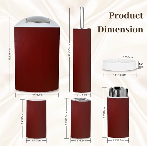 Bathroom Accessory Set 6 Piece Burgundy Acrylic Watercolor Marble Shiny Toothbrush Holder, Toothbrush Cup, Soap Dispenser, Soap Dish, Toilet Brush Holder, Trash can, xoniKYxlaPeIs-6j