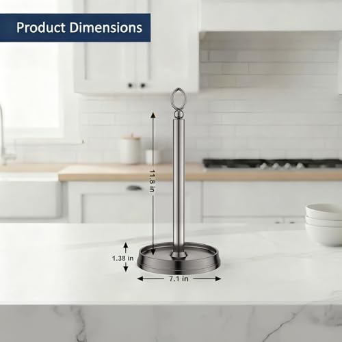 KASUNTO Paper Towel Holder With Heavy Weighted Base - Steel Countertop Stand for Kitchen, Bars & Dining Tables - Fits Standard & Jumbo Rolls - Brushed Nickel - color: Brushed Nickel