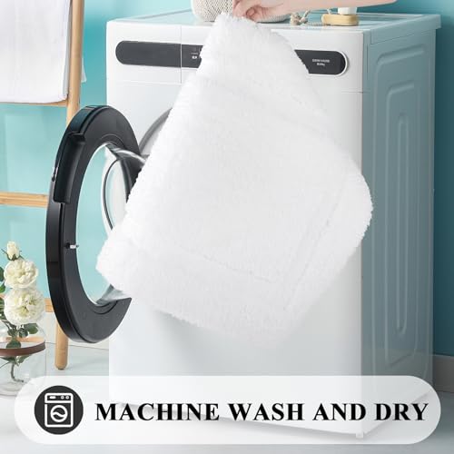 SHACOS White Bathroom Rugs Sets 3 Piece, Non Slip Soft Absorbent 16"x24" | Small Microfiber Bath Mat with Toilet Lid Cover, Shaggy Carpet U-Shaped Contour Toilet Rug, Machine Washable - color: White, size: 16"x24"+U-Shape 20"x24"+Lid Cover 19"x21"