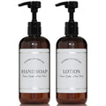 Amber Refillable Hand Soap and Lotion Dispenser Set for Bathroom Sink - PET Plastic Pump Bottles with Labels and High Output Pumps - Waterproof Labels - 16 oz, 2 Pack - color: 4ccblkplastic Pump