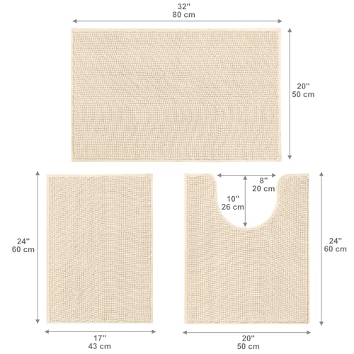 Urvoix Bathroom Rugs Sets 3 Piece, Chenille Bathroom Rug Non-Slip Bath Rug, Ultra Soft, Washable, Super Absorbent Bath Mats for Bathroom, Toilet and Tub (Warm Beige) - color: Warm Beige