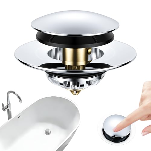 Universal Pop-Up Bathtub Stopper with Clog-Proof Strainer, Bath Drain Plug (Fits 1.4-1.6 Inch Drains)