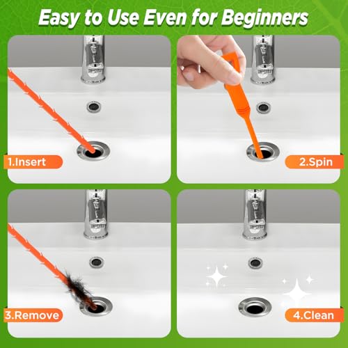 Forlivese 4 Pack 25 Inch Drain Snake,Drain Clog Remover,Sink Snake for Sewer Kitchen Sink Bathroom Tub Toilet Clogged Drains Relief Cleaning Tool