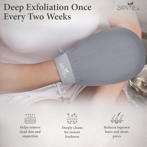 Exfoliating glove for Shower & Exfoliating body scrubber – 100% Vegan Viscose Kessa Mitt for Dead Skin Removal, Self-Tan Fade & Keratosis Pilaris –Dual-Texture Glove for Spa & Massage (1 Pack Gray) - color: Pack of 1 - Gray