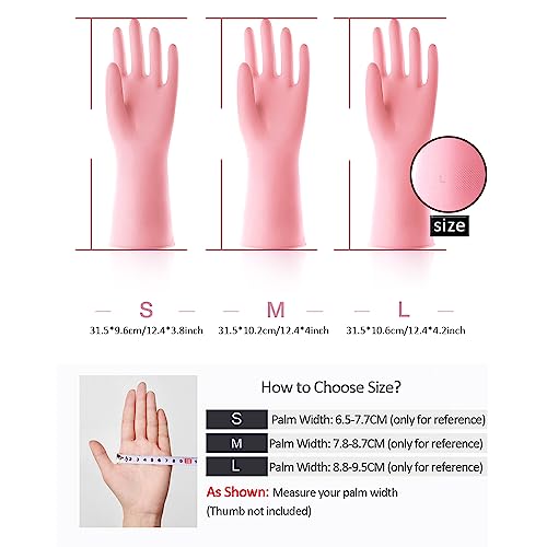 Alimat PluS 3 Colors Rubber Dishwashing Gloves Without Liner, Reusable Cleaning Gloves Latex Free, Waterproof Household Cleaning Gloves for Laundry, Gardening(Large) - color: Pink+green+orange, size: Large (Pack of 3)