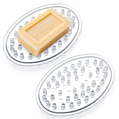 2 Pack Plastic Soap Holder, Clear Soap Dish with Drain Holes, Soaps Savers, Soaps Sponge Holder for Kitchen, Bathroom, Shower Counter
