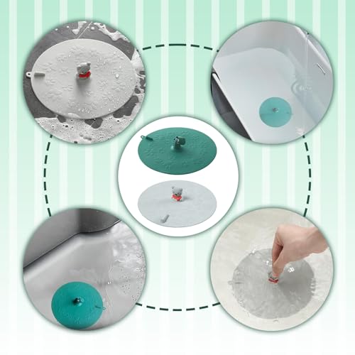 2Pcs Dinosaur & Grizzly Bear Flat Tub Stoppers | Cartoon Bathtub Stoppers, For Bathtub and Washbasin, Ceramic Washbasin Plug - color: Mixcolor3