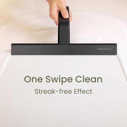dancemoon JustHang Shower Squeegee for Glass Doors, All-One-Piece Wider 12" Silicone Squeegee with Built-in Hook for Window, Mirror, Tile Wall, Car, Streak-Free Bathroom Cleaner Tool, 12-Inch Black - color: Classic Black, size: 12 Inches