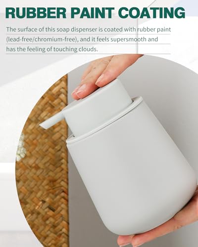 Bosilunlife Ceramic Foaming Soap Dispenser - 12Oz Bathroom Countertop Kitchen Dish Soap Pump Dispenser Foam Soap Dispenser - Rubber Paint Light Grey - color: Rubber Light Grey