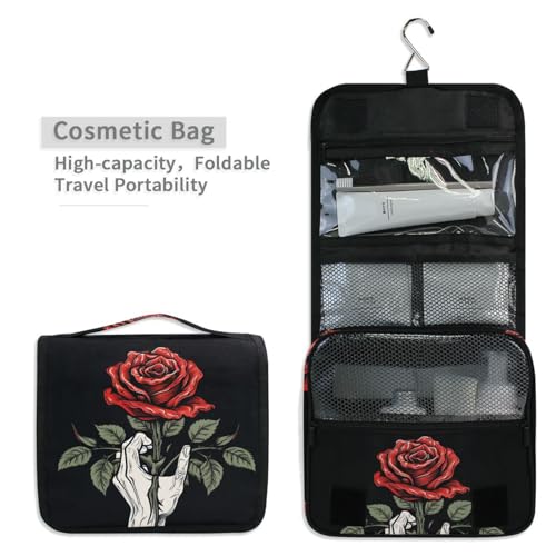 MNSRUU Hanging Toiletry Bag Gothic Skull Rose Travel Makeup bag for Toiletries Portable Travel Toiletry Organizer Cosmetic Bags with Hanging Hook - color: Skull I 4148