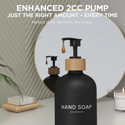 Hand and Dish Soap Dispenser Set,16oz Glass Bottles with Bamboo Pumps & Tray,Countertop Soap Dispensers for Kitchen,Luxury, Minimalist & Farmhouse Decor - color: Hand Dish (Black)