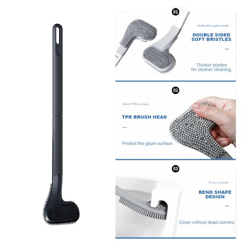 Toilet Brush, Long Handle Golf Toilet Brush with Holder 360° Deep Cleaning Flexible Silicone Toilet Cleaner Brush Wall Mounted for Bathroom (2Pcs Black) - color: 2pcs Black