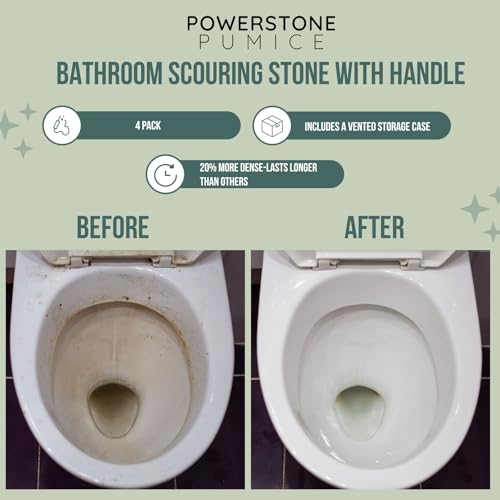Powerstone Pumice Stone Toilet Bowl Cleaner with Handle (4-Pack) - A Solution for Hard Water Stains on Toilets, Grills, Tiles, Grout & Pools - size: Pack of 4