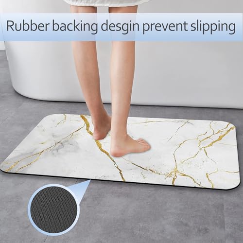 Platinum Marble Bathroom Rug 29.5"x17",Quick-Drying Super Absorbent Diatomite Bath Mat with Non-Slip Backing, Thin Washable Bathroom Floor Mat Fits Under Door for Shower, Sink, or Tub - color: Platinum Marble Texture