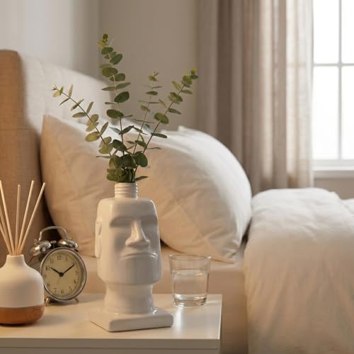 BOPPIE Stylish Ceramic Moai Statue Soap Dispenser, Modern Countertop Hand & Dish Soap Dispenser for Bathroom/Kitchen, Refillable Liquid Soap Bottle with Manual Pump (Ceramic Moai) - color: Ceramic Moai