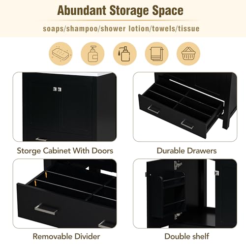 Linique 30" Modern Bathroom Vanity with Sink Combo Set, Solid Wood Frame Bathroom Storage Cabinet with 2 Soft Closing Doors and a Drawer, Multifunctional Storage, Black - color: Black