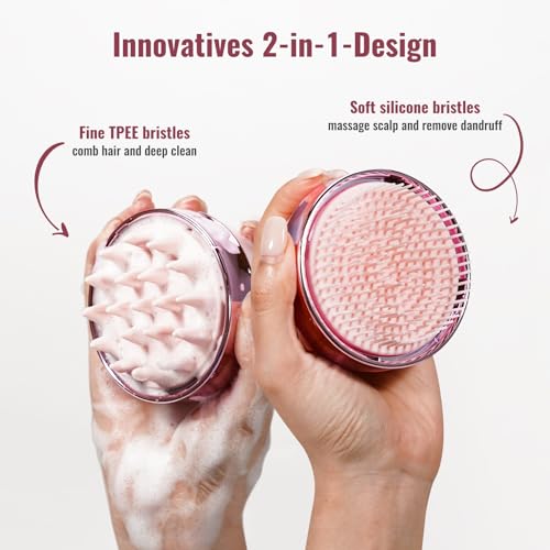 SHINLEA 2 in 1 Scalp Massager Hair Growth,Scalp Scrubber with Soft Silicone Bristles for Dandruff Removal,Shampoo Brush for Exfoliation,Head Massager for Both Wet and Dry Use (Pink) - color: Pink