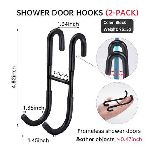 Shower Door Hooks,Towel Hooks for Bathrooms Frameless Glass Door,Heavy Duty SUS 304 Stainless Steel Hook for Towels,Squeegee,Loofah,Shaver,Robe,2 Pack (Black) - color: Black