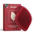 Sndyi Silicone Body Scrubber, Gentle Exfoliating Body Scrubber for Sensitive Skin, Leaf Shaped Shower Scrubber for Body with Lathering Bristles, Silicone Loofah Body Brush for Showering, Red - color: Red