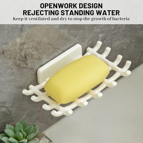 Shower Soap Holder for Wall, Adhesive Bar Soap Dish with Self Draining Grid, Side Hooks and No Drilling Mount, White, 2 Pack - color: White