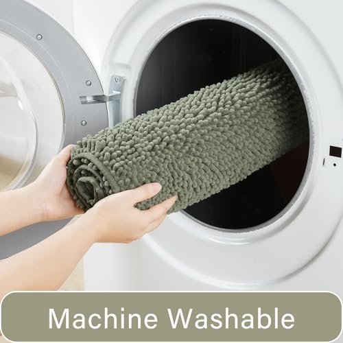 LOCHAS Bathroom Rugs Sets 2 Piece, Soft Non Slip Bath Mat Set, 20''x20'' U-Shaped Toilet Rug and 34''x21'' Sage Green Bath Rugs, Washable Absorbent Chenille Toilet Rug Set for Bathroom, Shower - color: Sage Green