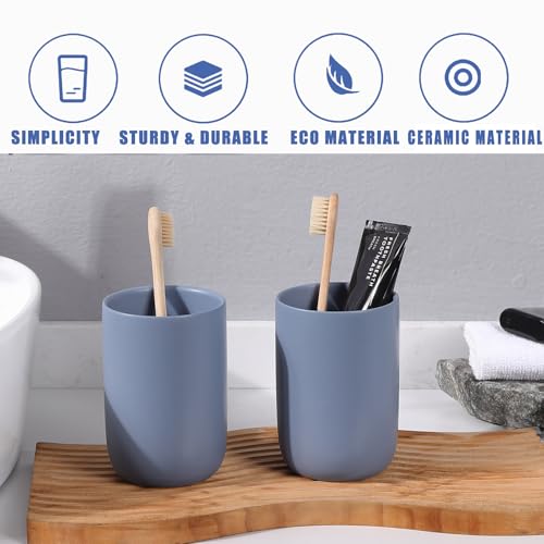 Toothbrush Holders for Bathrooms - 2 Cups Ceramic Toothbrush Toothpaste Holders Set, Blue Bathroom Tumbler Cups Reusable Toothbrush Mouthwash Cup, Bathroom Counter Organizer. - color: Blue, size: 2pcs