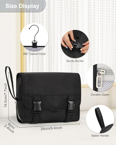 Small Hanging Toiletry Bag for Men and Women, Portable Hanging Organizer for Travel-Sized Shower Dopp Kit, Makeup Accessories, Waterproof Toiletries Organizer with 3 Compartments for Outdoor - Black - color: 01 Black, size: Small