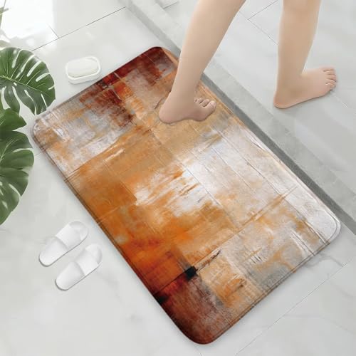 Orange Brown Grey Abstract Bath Rug, Non-Slip Microfiber Soft Plush Modern Bathroom Mat Carpets Floor Mat for Bedroom Kitchen Bathroom Toilet 17x29 Inch - color: Orange