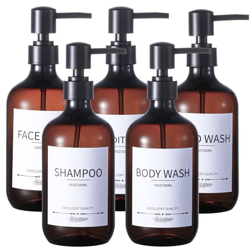 Shampoo and Conditioner Bottles(5Pack),Shampoo Dispenser for Shower,Bottles Refillable with Pump,Bathroom Dispenser Sets(Amber) - color: Amber-m