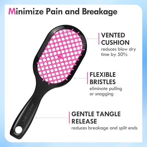 4 Pack Vented Detangling Hair Brush - Detangler Hairbrush with Soft Bristles for Effortless Tangle Free - Ideal for Wet Dry or Curly Damaged Hair for Women Men Kids - color: Green+Green+Green+Green