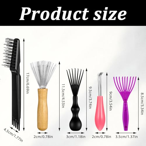 Comb and Brush Cleaner Tool Set, 5-Piece Comb Cleaner Set - Hair Brush Cleaner Rake, Comb Cleaning Brush, Maintenance Hair Comb for Home and Salon Use Removing Hair Dust - color: Black