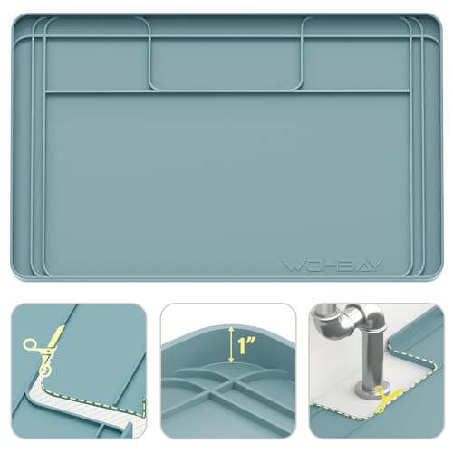 Wohbay Under Sink Mats for Kitchen Waterproof, 34" X 22" Or Smaller Cut to Fit Under Sink Drip Tray for Kitchen Bathroom Cabinets, Silicone Sink Liner Hold Up to 3.3 Gallons Liquid - Teal - color: Teal