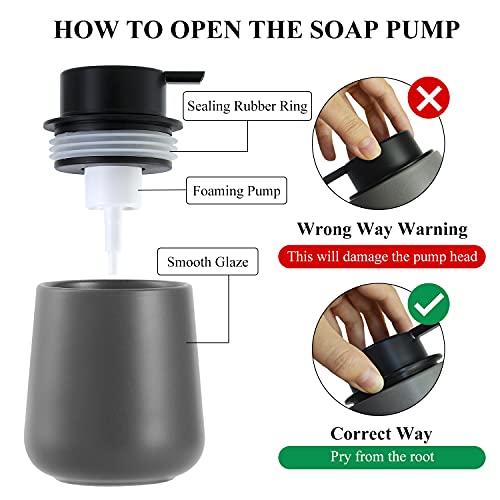 Bosilunlife Ceramic Foaming Soap Dispenser - 12Oz Bathroom Countertop Kitchen Dish Soap Pump Dispenser Foam Soap Dispenser - Matte Grey - color: Matte Grey