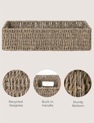 StorageWorks Seagrass Baskets with Built-in Handles, Bathroom Decor Box for Toilet Tank Top, 14 ¼"L x 6 ½"W x 3 ¾"H - color: Natural (Seagrass), size: 14¼" L x 6¾" W x 3¾" H