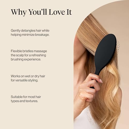 Kitsch Wet/Dry Hair Brush Detangler – Flexi Hair Brush for Women, Men & Kids | Detangling Brush for Curly Hair, Bounce Curl Defining Brush for Wet or Dry Strands - Black - color: Black