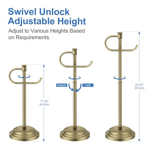 RUMOSE Toilet Paper Holder Stand for Floor, Antique Brass Bathroom Free Standing Toilet Tissue Roll Holder with Storage, Adjustable 17-25 Inch, SUS304 Stainless Steel - color: Antique Brass