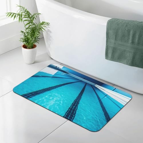 Stone Bath Mats for Bathroom Diatomaceous Earth Bath Mat Super Absorbent Floor Mat Blue Swimming Pool Stone Drying Mats Quick Drying Diatomite Shower Mat for Bathtub Pad 15.7x23.6in - color: Blue Swimming Pool