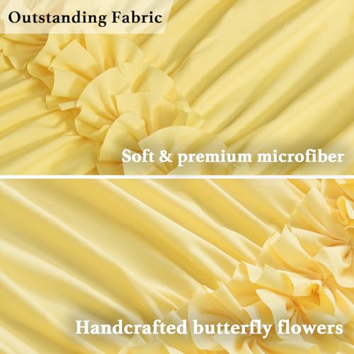Homechoice Decor Bright Yellow Shower Curtain, Vintage Handcrafted Bow Tie Bath Curtain for Master Bathroom, Ruched Microfiber Bathroom Curtain with 12 Buttonholes, 72" W x 72" H (LQ-10) - color: Bright Yellow, size: 72"W x 72"L (Each Curtain)