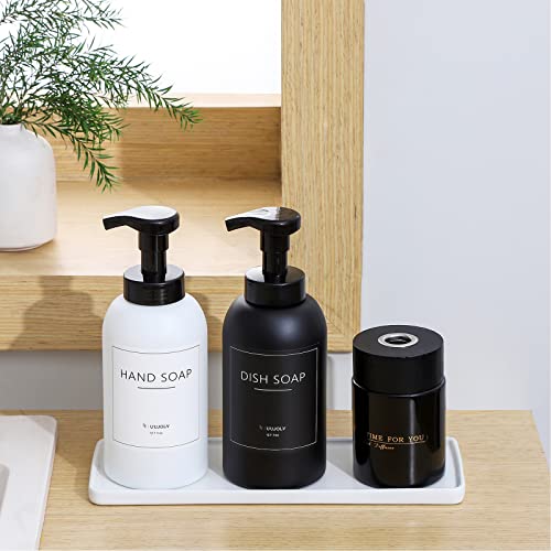 Foaming Hand Soap Dispenser Glass Jar Foam Dish Soap Dispenser for Bathroom and Kitchen Sink, Liquid Pump Bottle for Shampoo, Body Wash, Hand Soap, Black + White, 2 Pack - color: Black + White