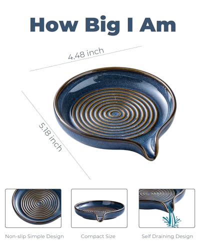 Soap Dishes, Ceramic Shower Soap Dish with Waterfall Design Bar Soap Holder Self Draining Soap Saver for Shower, Bathroom, Sink, Kitchen and Countertop, Blue - color: Blue, size: Round