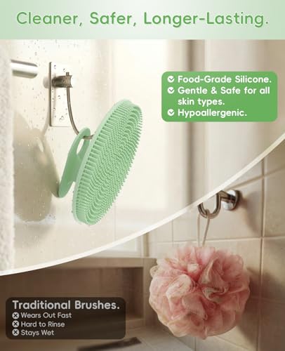 Soft Silicone Shower Brush Body Wash Bath Exfoliating Skin Massage Scrubber | 2 Pack Dry Skin Brushing Glove Loofah, Fit for Sensitive and All Kinds of Skin(Mint+Black) - color: Black+mint